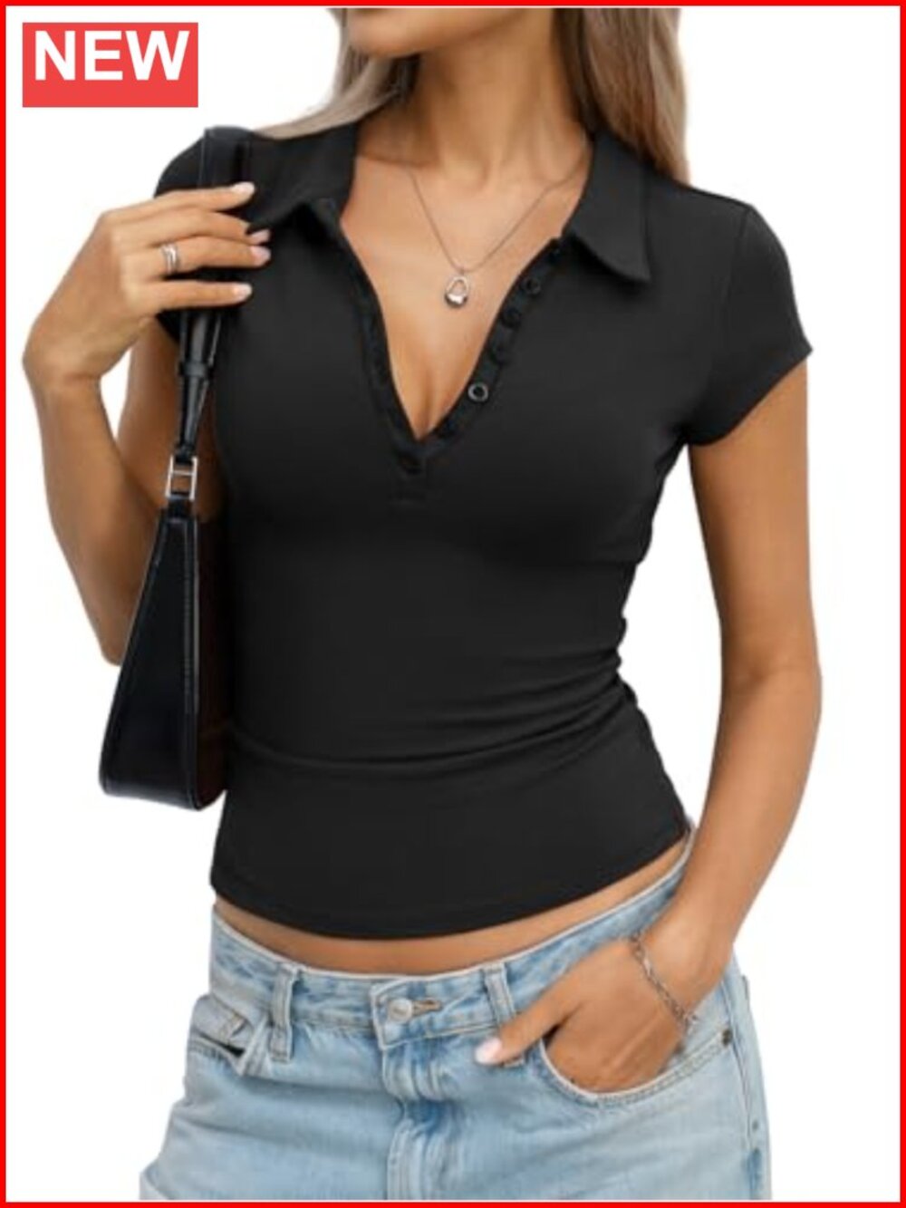 Womens Stretch Cotton Polo Button Down Shirt Business Casual Cap Sleeve Top